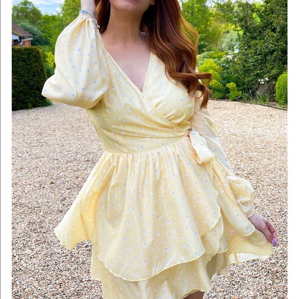 In the Style yellow wrap dress